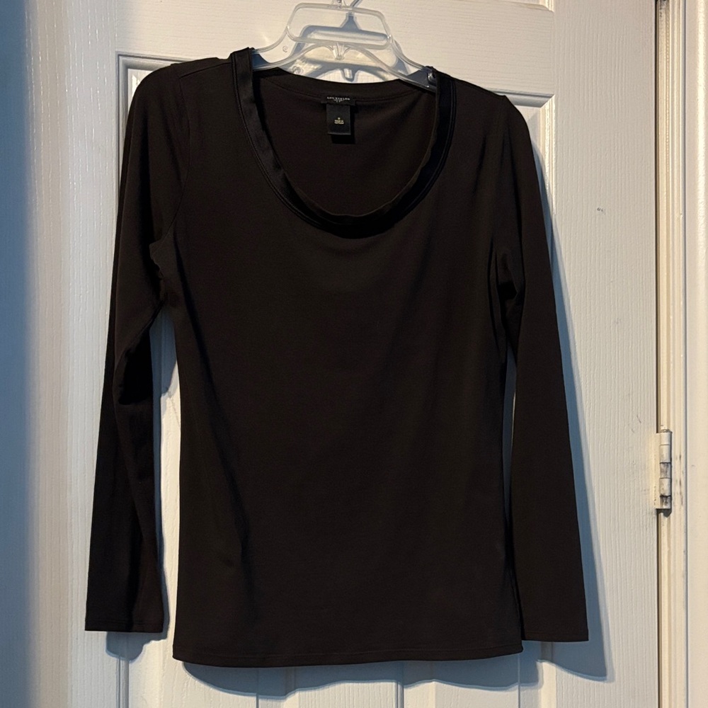 Ann Taylor brown Long Sleeve Top with Satin Trim
